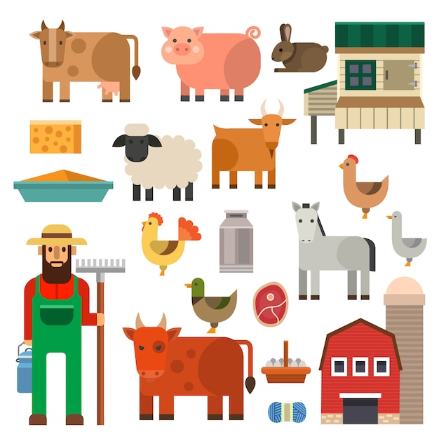 Agriculteur Caractère Homme Agriculture Personne Profession Rural Jardinier Ferme Animaux Illustration.