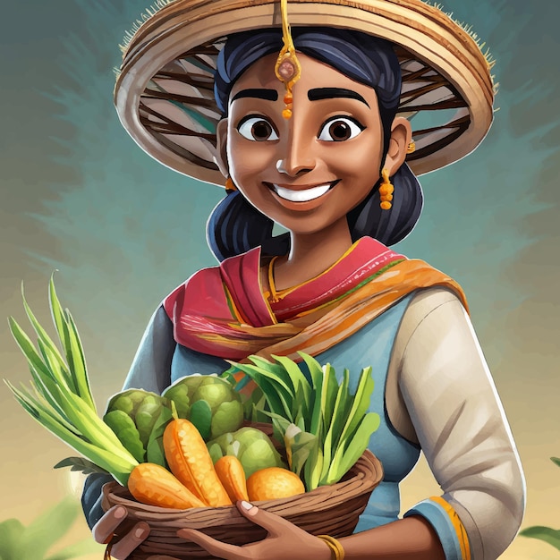 Agriculteur Indien Avec Des Cultures En Main Illustration