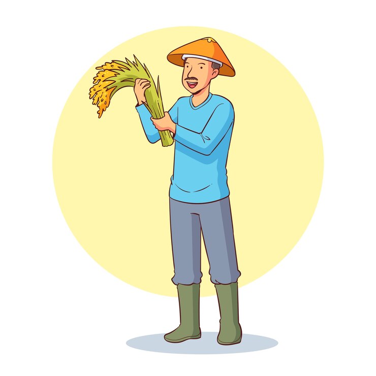 un agriculteur montre sa récolte de riz