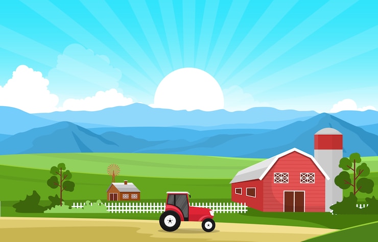 Vecteur agriculture champ ferme rural prairie nature scène paysage illustration