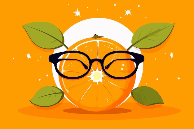 Agrumes fraîchement coupés et lunettes élégantes sur fond blanc lunettes avec illustration d'oranges