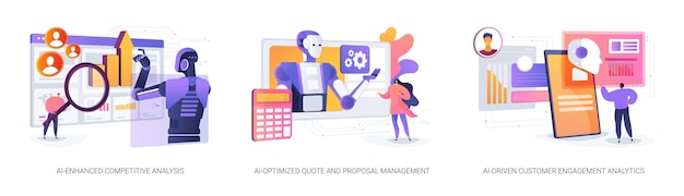 Ai dans la gestion des ventes concept abstrait illustration vectorielle ensemble analyse concurrentielle améliorée