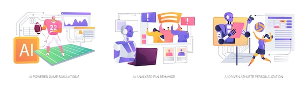 Ai dans le sport concept abstrait illustration vectorielle ensemble aipowered simulations de jeu aianalyzed fan