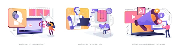 Ai technologie dans l'art et la créativité concept abstrait illustration vectorielle set ai vidéo optimisée