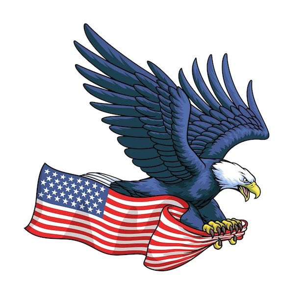 L'aigle américain tient le drapeau des États-Unis