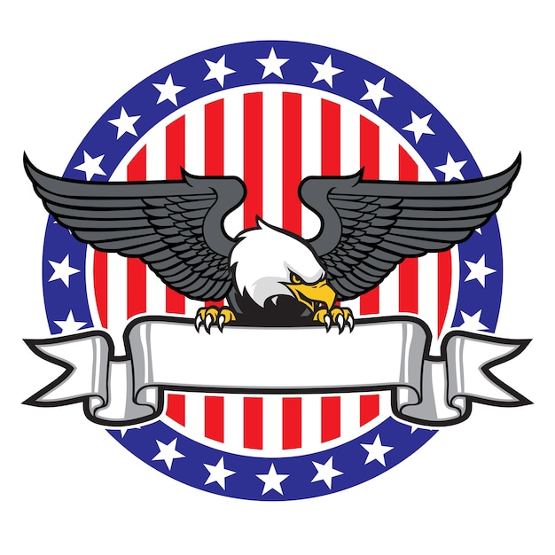 Vecteur aigle saisir un ruban avec le drapeau américain comme arrière-plan