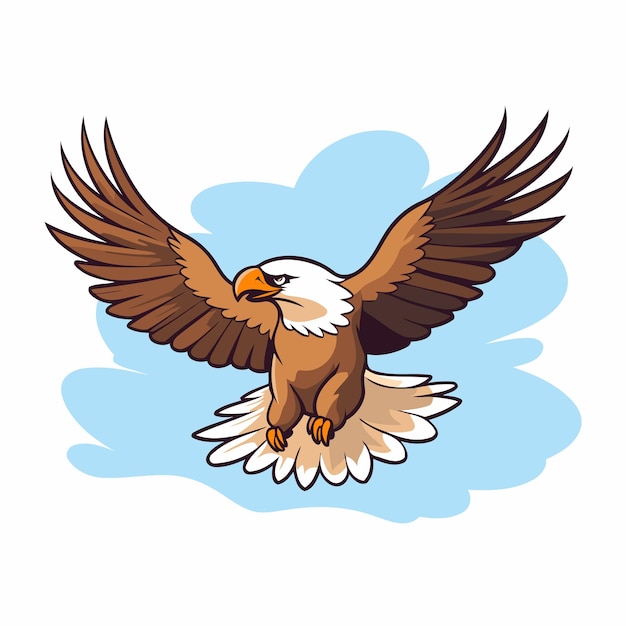 Vecteur aigle à tête blanche volant dans le ciel illustration vectorielle de style dessin animé