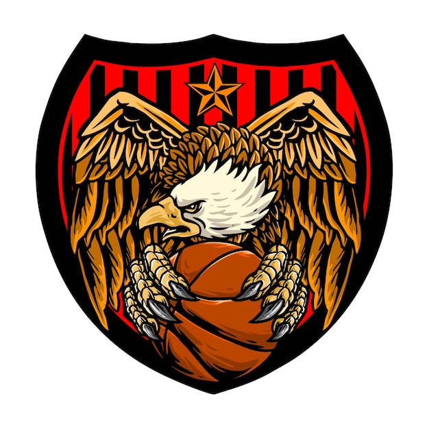 L'aigle Tient Une Balle De Basket-ball Pour Le Logo Du Club De Basket-ball