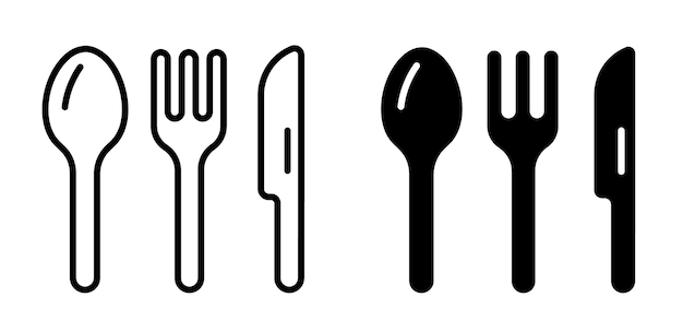 Aiguille de couteau à fourchette icône mignonne Set de vaisselle à plat de style Fourchette cuillère et couteau pour applications et sites Web