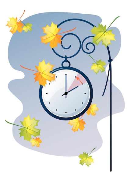 Vecteur l'aiguille de l'horloge passe à l'heure d'hiver paysage d'automne avec une horloge vector illustration en m