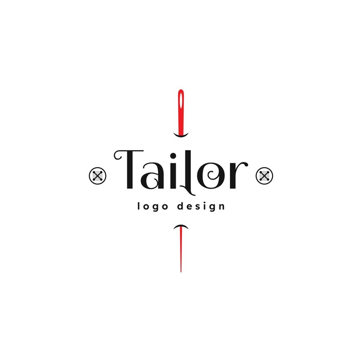Aiguille rouge de logo de tailleur avec le modèle de conception de vecteur de logo de combinaison de ligne de cercle noir