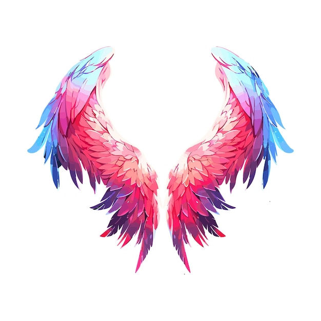 Vecteur des ailes d'ange en couleur de dessin animé isolées sur un fond sombre d'ailes d'oiseau vecteur de modèle de conception