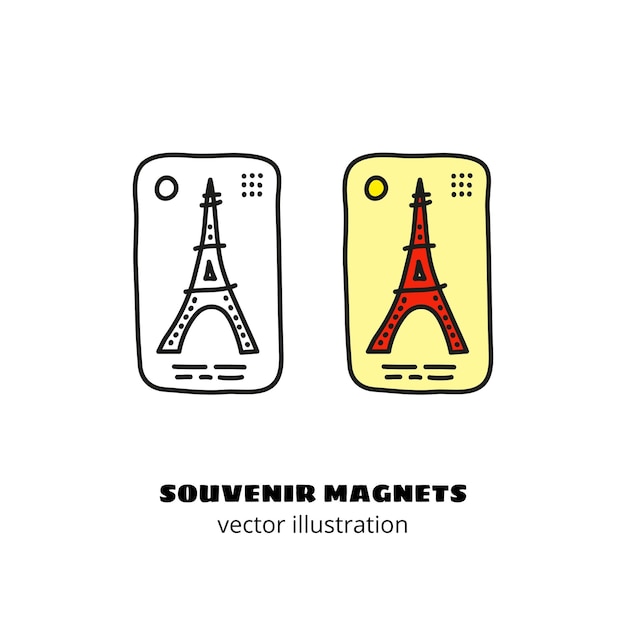 Aimant Souvenir Doodle Avec Tour Eiffel