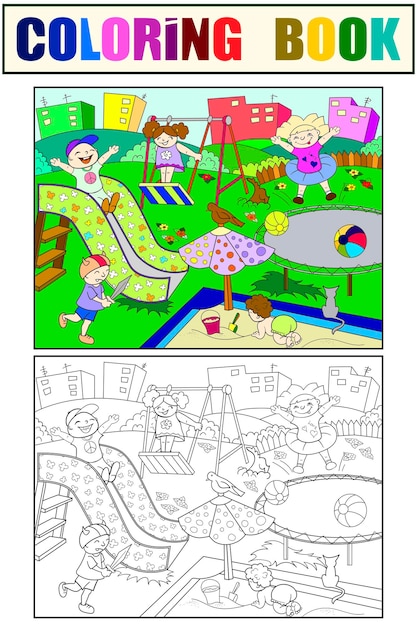 Aire De Jeux Pour Enfants à Colorier Illustration Vectorielle De Noir Et Blanc