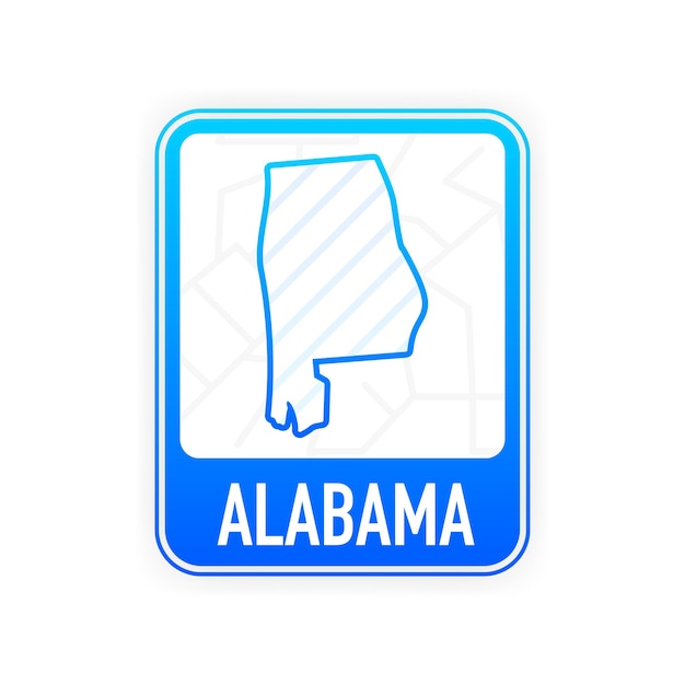 Alabama - État américain. Ligne de contour de couleur blanche sur panneau bleu. Carte des États-Unis d'Amérique. Illustration vectorielle.