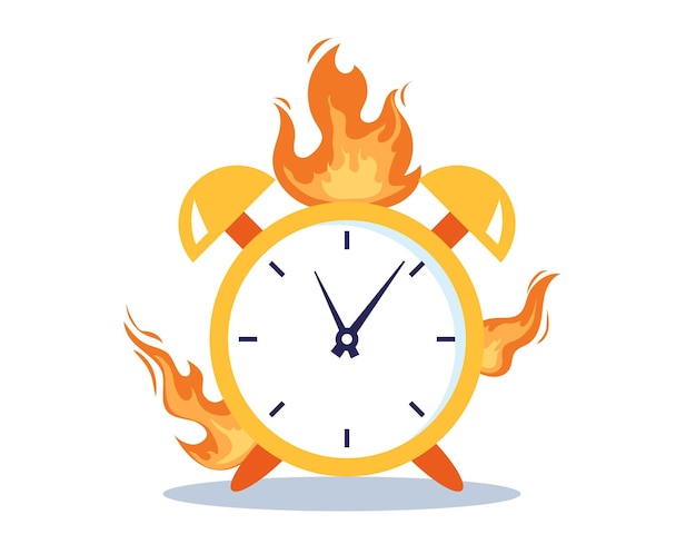 Vecteur alarme dans l'horloge d'incendie brûler vecteur plat élément de conception graphique illustration du concept