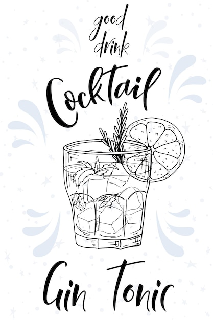 Alcoholc Cocktail Gin Tonic Party Affiche D'été Fond De Vecteur