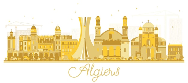 Alger Algérie City Skyline Golden Silhouette. Illustration Vectorielle. Concept Plat Simple Pour La Présentation Touristique, La Bannière, L'affiche Ou Le Site Web. Paysage Urbain D'alger Avec Des Points De Repère.