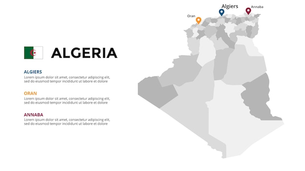 Algérie Vecteur Carte Infographie Modèle Diapositive Présentation Pays Africain