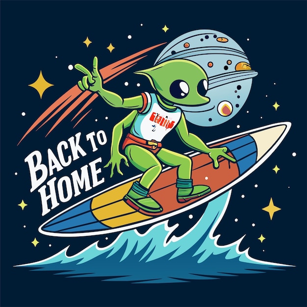 Alien Alien Souffrant Sur L'eau Avec Un Ovni De Retour à La Maison Texte T-shirt Autocollant Desgin