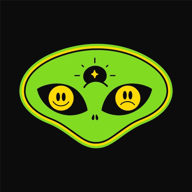 Vecteur alien avec impression de t-shirt du troisième œilcréation de logo d'illustration graphique de dessin animé vectorieltrippy impression d'acide extraterrestre psychédélique pour postertshirtconcept de logo