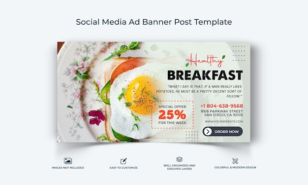 Vecteur aliments médias sociaux facebook ad banner post template vecteur premium