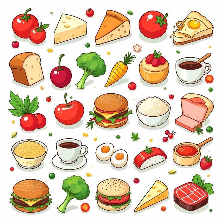 Vecteur des aliments et des objets colorés