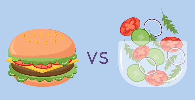 Aliments Sains Ou Malsains Concept De Choix Entre Une Bonne Et Une Mauvaise Nutrition Illustration Vectorielle