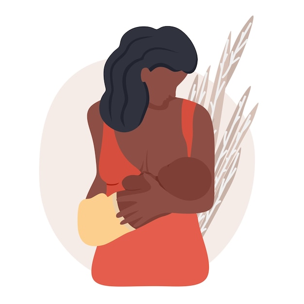 Allaitement Une Femme à La Peau Foncée Allaite Un Bébé Illustration Vectorielle