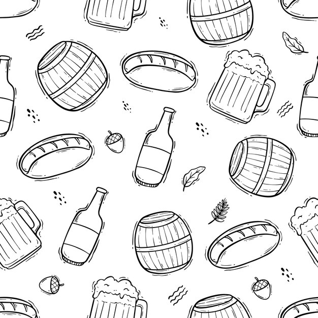 Allemagne Des éléments de Doodle avec de la bière dans un motif homogène
