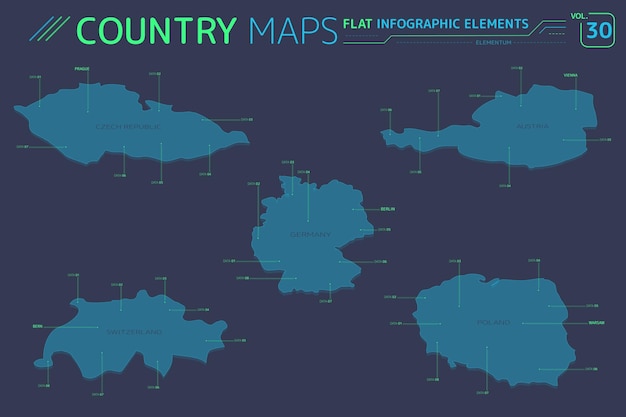 Vecteur allemagne pologne république tchèque suisse et autriche cartes vectorielles