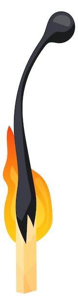 Vecteur allumette de dessin animé brûlant icône de bâton de flamme de feu isolé sur fond blanc
