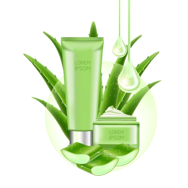 Vecteur aloe vera collagène et sérum pour les soins de la peau illustration cosmétique