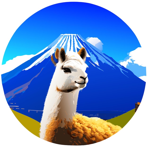 Vecteur alpaca comme sujet avec mt fuji et ai comme éléments de fond illustration vectorielle