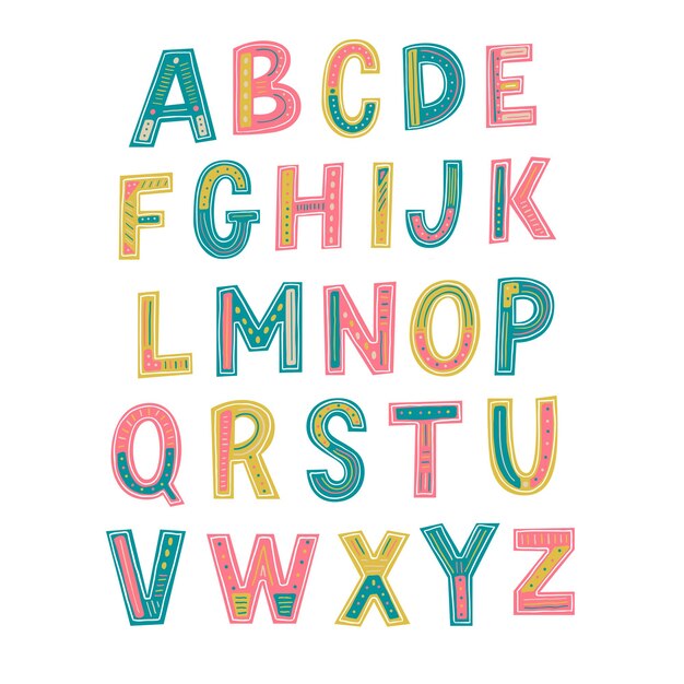 Alphabet abstrait coloré dessiné à la main