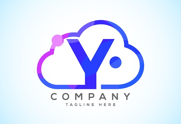 Alphabet anglais avec le cloud Logo du service de cloud computing Logo de style low poly de la technologie cloud