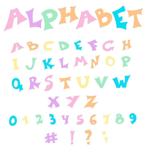 Alphabet anglais coloré de vecteur dessiné main isolé