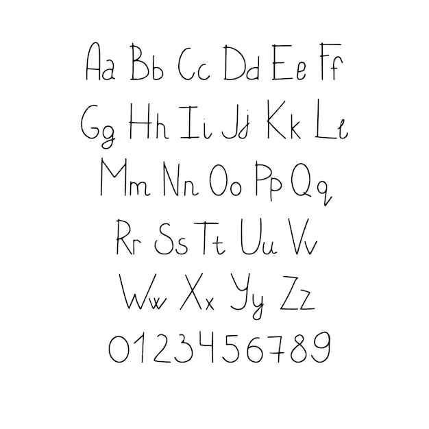 Vecteur alphabet anglais dans le style scandinave lettres et chiffres élégants dessinés à la main