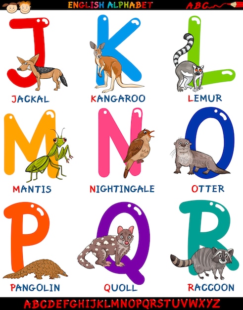 Alphabet Anglais De Dessin Animé Avec Des Animaux