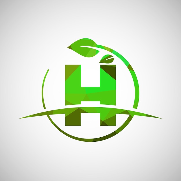 Alphabet anglais H avec feuille circulaire et swoosh Concept de logo écologique Logo poly bas pour les entreprises écologiques et l'identité de l'entreprise