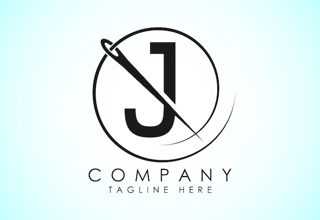 Alphabet anglais J avec aiguille à coudre et fil Icon Concept de conception de logo de couture