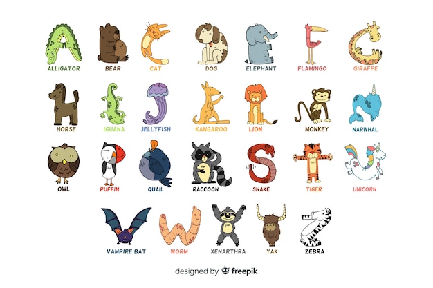 Alphabet Des Animaux Sur Fond Blanc