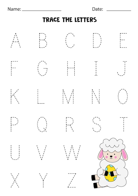 Alphabet D'apprentissage Lettres De Traçage Agneau De Dessin Animé Mignon