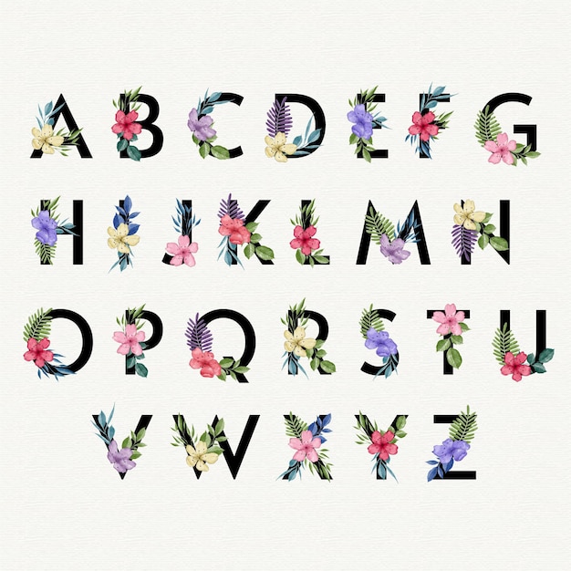 Alphabet aquarelle avec des fleurs