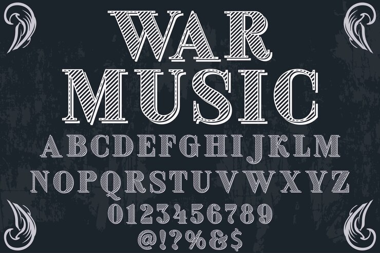 Vecteur alphabet artisanal étiquette design guerre musique
