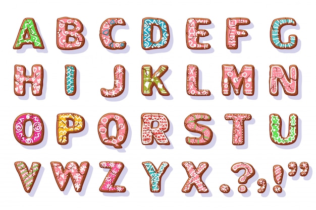 Alphabet De Biscuits Au Gingembre. Jeu De Dessin Animé De Lettres De Nourriture De Noël Isolé Sur Blanc.