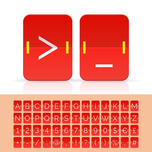 Alphabet, Chiffres Et Symboles Du Tableau De Bord Flip Rouge. Vecteur Eps10