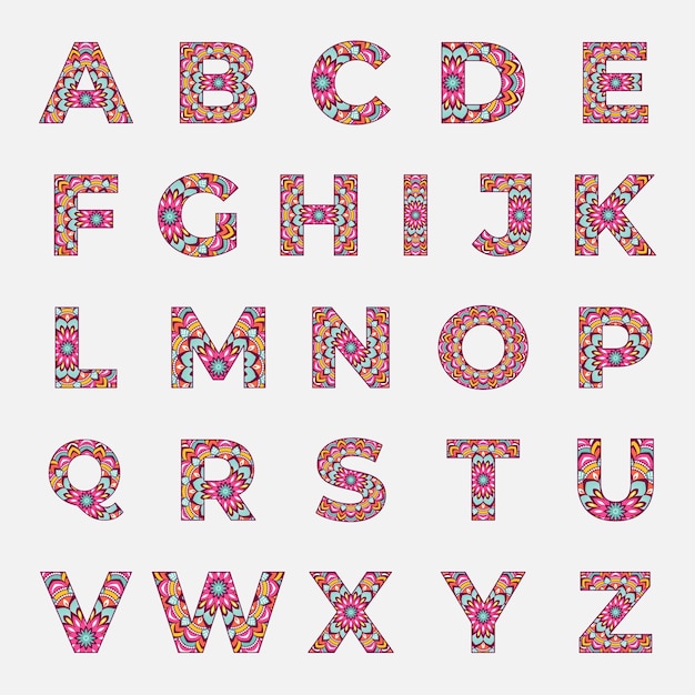 Alphabet Coloré Avec Un Design Mandala