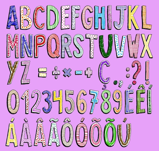 Alphabet Coloré Dessiné à La Main