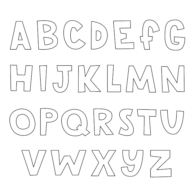 Alphabet De Contour Noir Sur Fond Blanc Lettres Vectorielles écrites à La Main Lettres Pour Composer